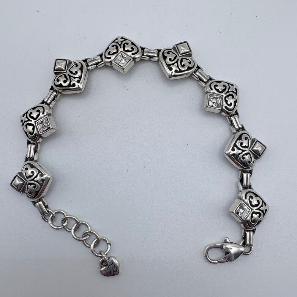 Brighton Heart Scroll Link Bracelet Silvertone with Crystal Accents